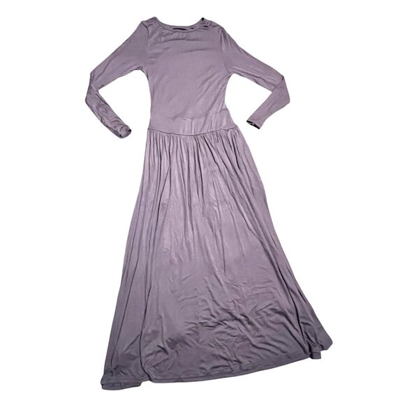 Halara Ribbed Boat Neck Long Sleeve Ruched Maxi Dress Sz Medium Side Pocket Flow - Picture 2 of 9